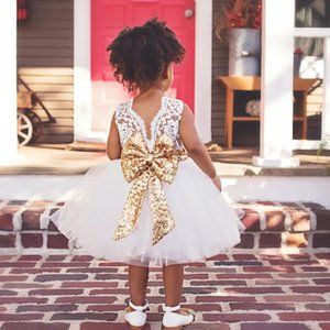 NWT Sparkling Bling Sequin Bow Pink Baby Dress Wedding Flower Girl Birth…